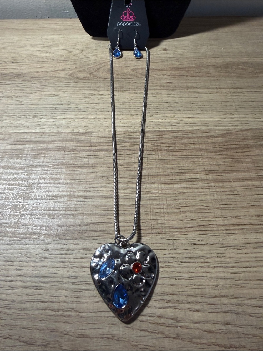 paparazzi Silver Heart Pendant Necklace with Blue and Red Accents